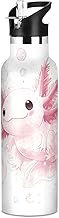 Bolaz Pink and White Axolotl Water Bottle Kids Insulated for Boys Girls 20 oz,Stainless Steel Straw 