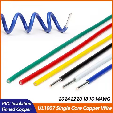 UL1007 Single Core Copper Wire 26 24 22 20 18 16 14AWG PVC Insulation Solid Tinned Plating LED Line 