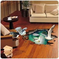 【海鷗立體地板貼】60x90創意3D立體視覺無痕貼紙 家居客廳玄關浴室地面牆壁貼 防水裝飾牆貼不能超取☆社☆    全台