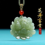 pearl necklace necklace silver necklace Natural Hetian Jade Lotus Pendant Flower Blooming Fortune Lo