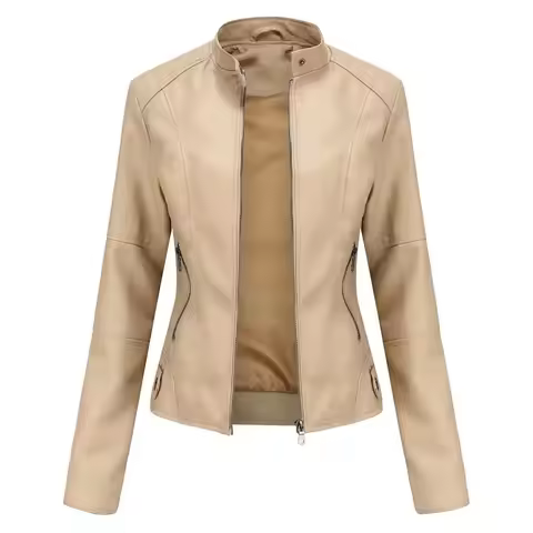 New women's leather jacket Slim jacket Thin section of the spring and autumn jacket Standing collar 