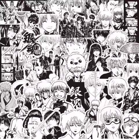 80PCS Black and White Anime Gintama Stickers Sakata Gintoki Sticker Car Laptop Hijikata Toushirou Co