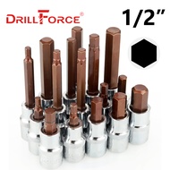 Drillforce 1/2" Drive Hexagon Socket Bit S2 Adapter Allen Key Wrench Home Repair Tools H4/H5/H6/H7/H