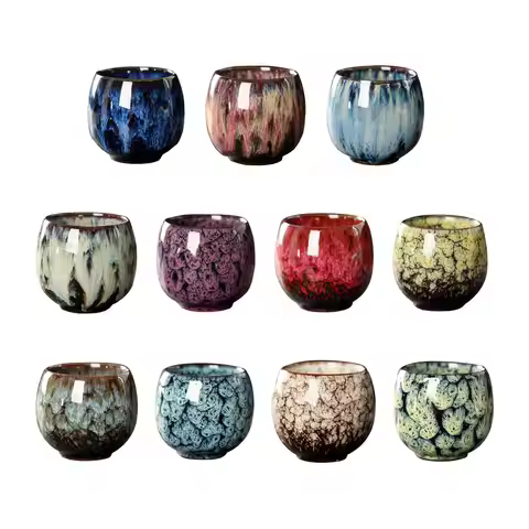 1pcs Kiln Change Handmade China Ceramic Tea Cup 110ml Temmoku Glaze Porcelain Kung Fu Cups Set Potte