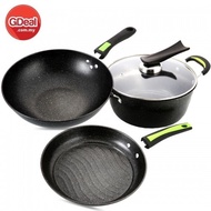 GDeal 4-in-1 Romani Medical Stone Cookware Soup Pot Wok Frying Pan With Lid (CW-7117)