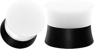 BIG GAUGES Pair of Silicone 2 tone Black & White Double Flared solid Piercing Jewelry Ear Stretcher 