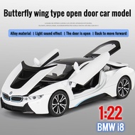 1: 22 Simulation BMW i8 Sedan Alloy Car Model Ornaments Sound Light Can Open Door Children Pull Back Toy Car