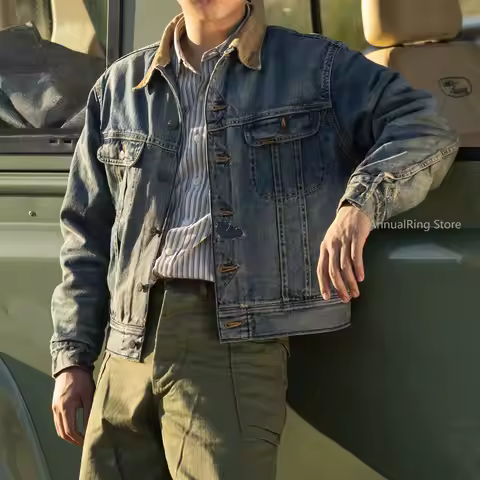 Red Tornado Distressed Denim Jacket with Blanket Lining Vintage Wash Motorcycle Style Crop Rider Tru