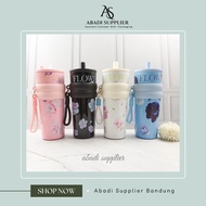 Souvenir Tumbler Mug Stainless Steel 710ml Flower Motif Straw Drinking Glass/