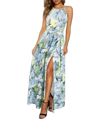 Women 2024 Summer Maxi Dress Casual Floral Halter Neck Beach Hawaiian Outfits Wedding Guest Dress