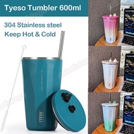 Tyeso Coffee Mug with Straw Vacuum Insulated Tumbler 304 Stainless Steel Keep Hot and Cold 600ML Wat