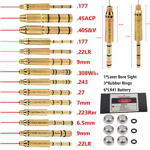Tactical Red Laser Boresighter 9mm .38spl .223 .177 22LR Cal Training Bullets Hunting Bore Sight For