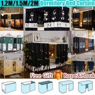 Printed Dormitory Bed Curtain With Rope Clasp College Shade Cloth For Student Bunk Single Beds