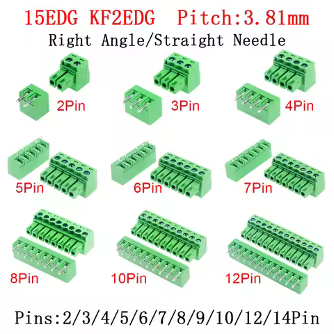 10/5 Pairs Pitch 3.81mm Terminal Block Connector 2EDG 3.81mm 2-15 Pin Pcb Screw Connector Terminal B