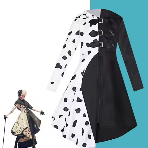 Kids Girls Cruella Deville Costume Black Dalmatian Jumpsuit Dress Girls Halloween Cosplay Party Dres