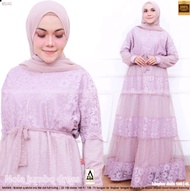 Gamis Wanita Nola Jumbo Bahan Bruklat Tile Dot Full Furing Busui Size 3XL LD 130 Baju Dress Pesta Ca