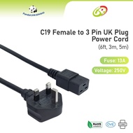 C19 Female to 3Pin UK Plug Power Cord Extension Cable (6ft, 3m, 5m)