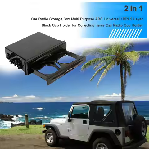 Car Radio Storage Box Universal 1DIN 2 Layer Black Cup Holder For Collecting Items Multi Purpose Car