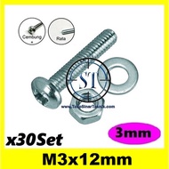 X30 Bolt Nut Set Ring M3 x 12mm JP3 M3 3mm Size M3x12 3x12mm 3x12 3x12mm Convex Head