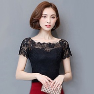 Lace Top Half-Sleeved Women's Summer Dress Korean Version Fashion Ladies One-Shoulder Top T-Shirt Large Size Lace Shirt