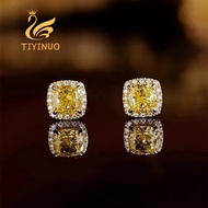 TIYINUO AU750 Real 18K Gold Stud Earrings Yellow Citrine Gemstones For Woman Wife Delicate Birthday