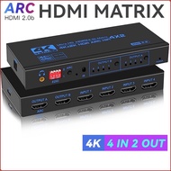 4K 60Hz HDMI Matrix 4x2 with Optical & 3.5mm Stereo Audio Out HDMI Matrix Switcher Splitter 4 In 2 O
