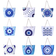 Fashion beach bag, devil's eye handbag, blue eye shoulder bag, evil eye canvas tote bag