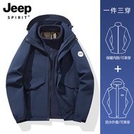 Jeep Spirit เสื้อแจ็คเก็ตเดินป่ากันน้ํากันลมสําหรับผู้ชายและผู้หญิงพร้อมชั้นในแบบถอดได้สําหรับฤดูใบไ
