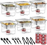 Disposable Chafing Dish Buffet Set, Food Warmers for Parties, Catering Supplies Buffet Display, Complete Premium Set, Half Size Single Pan, Warming Trays (6 Pack)