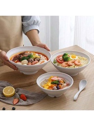 1個不易破裂的白色塑料拉麵碗套裝,4個44安士大湯碗,適用於越南河粉、拉麵、烏冬麵,安全可放洗碗機,家用無bpa