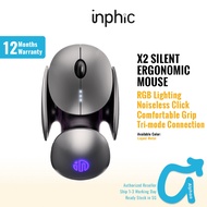 INPHIC X2 Silent Ergonomic Mouse USB-C Port 2.4Ghz Wireless 4.0/5.0 Bluetooth 3212 Chip Battery Display for Windows/Mac