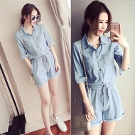 2020 Summer New korean style Women s Student Loose Waist Jumpsuit Five-Sleeve Jumpsuit Denim Shorts