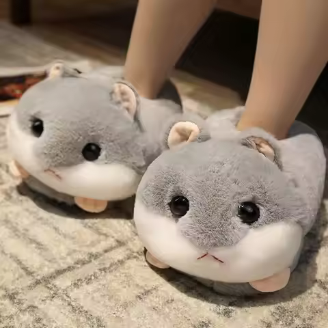 Sad hamster Pull On Shoes for Women 2024 Animals Rabbit Dog Fur Slides Home Fluffy Cloud Shoes New K