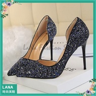 Sequined Wedding Shoes|LANA Blue Red Gold Side Hollow Sequins European American Style Sexy Heel High