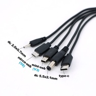 20cm 5 in 1 USB male to 5 way type c DC 5.5x2.1mm 2.0x0.7mm male mini 5P V3 V8 mirco usb male power 