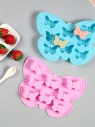 1入組蝴蝶形矽膠製冰模/巧克力模具/蛋糕模具/布丁果凍模具/製冰器，8個凹槽，隨機顏色