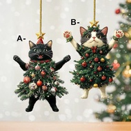 【现货】跨境新品平面亚克力挂件圣诞节黑猫白猫圣诞树儿童礼物装饰迷你版9.2ws [In Stock] New Cross-Border Product: Flat Acrylic Pendant fo