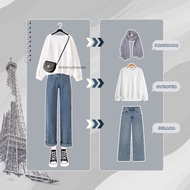 oneset korea look 3IN1 ONE SET 176 - (Pashmina Sweater Jeans) Outfit mamba OOTD korean style Outfit 