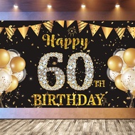 5x3ft Happy 60th Birthday Photography Backdrop Banner Black and Gold Party Decorations for Men Women