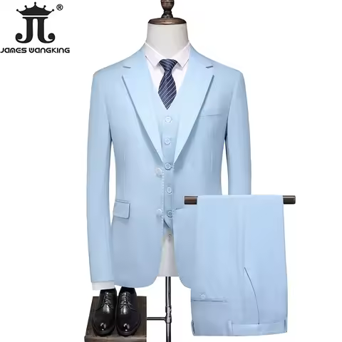 S-5XL ( Blazer + Vest + Pants ) High-end Brand Solid Color Formal Business Office Suit 3Piece Groom 