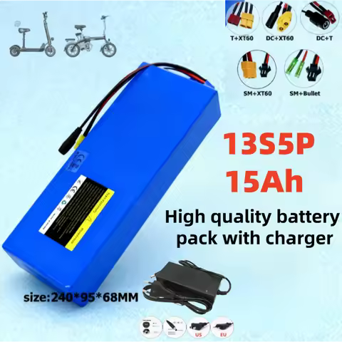 48V 7.5Ah/12.5Ah/15Ah 13S5P Li-ion Battery Pack with BMS & 54.6V 2A Charger, Compatible with 500W 75