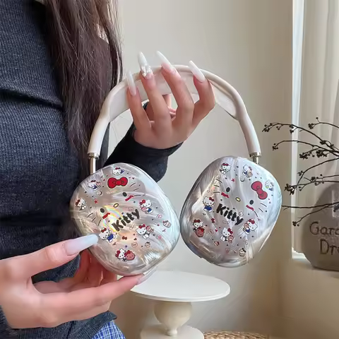 Cute Hellokitty Electroplated Earphone Case Cover for Apple Airpods Max Shockproof Cover Kawaii Cart