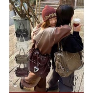 Korean Niche Deinet Motorcycle Bag New Style Tote Bag Large Drawstring Pocket Rivet Shoulder Bag Fem