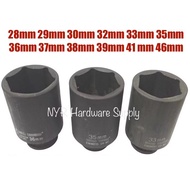 1/2" Deep Long Impact Box Socket Panjang 28-46mm 6point 28mm 29mm 30mm 32mm 33mm 35mm 36mm 37mm 38mm