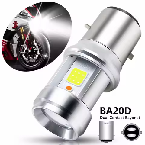 BA20D H4 LED Motorcycle Headlight Bulb COB Chip LED Glass Lens White+Blue Light Lamp Hi-Lo Beam for 