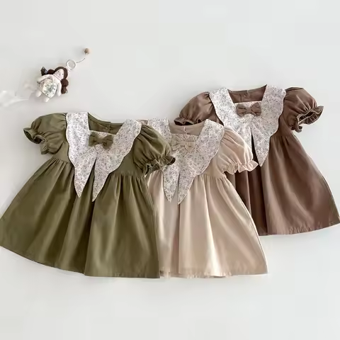 9m -4T Girls Clothing Floral Collar Kids Dress for Girls A Line Kids Dresses Cute Girls Outfit