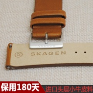 4/22✈Skagen Watch Strap First Layer Calfskin Genuine Leather Skagen Strap Orange Brown 22MM Ready St