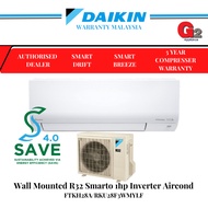 DAIKIN (R32) (1.0hp)(5 STAR )SMARTO Inverter AIR COND (READY STOCK+FAST SHIPPING)FTKH28B