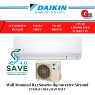 (SAVE 4.0) DAIKIN (R32) (1.0hp)(5 STAR )SMARTO Inverter AIR COND (READY STOCK+FAST SHIPPING)FTKH28B