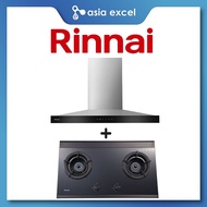 RINNAI RH-C2859-SSW 90CM CHIMNEY HOOD + RINNAI RB-2GI 2 BURNER INNER FLAME GLASS GAS HOB